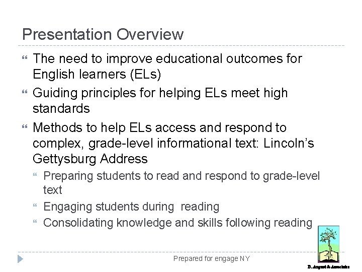 Presentation Overview The need to improve educational outcomes for English learners (ELs) Guiding principles