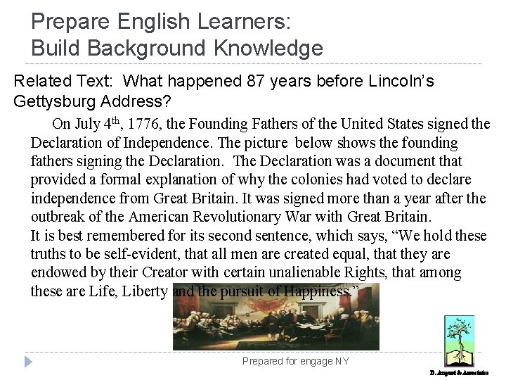 Prepare English Learners: Build Background Knowledge Related Text: What happened 87 years before Lincoln’s