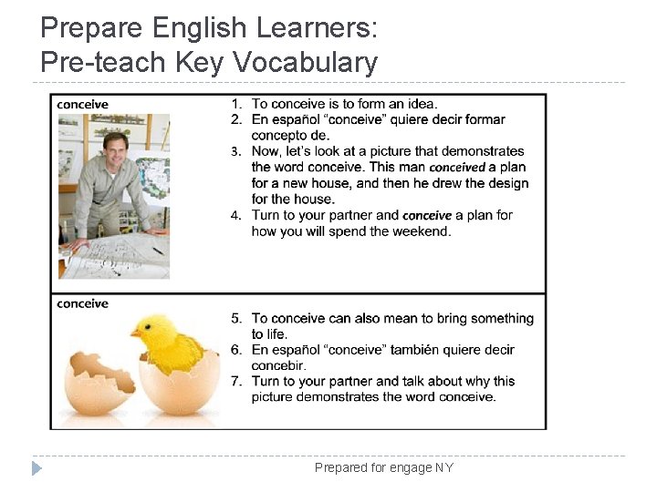 Prepare English Learners: Pre-teach Key Vocabulary Prepared for engage NY 