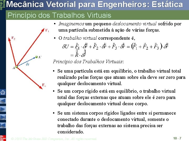 Nona Edição Mecânica Vetorial para Engenheiros: Estática Princípio dos Trabalhos Virtuais • Imaginemos um