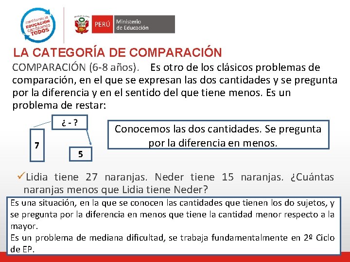 LA CATEGORÍA DE COMPARACIÓN (6 -8 años). Es otro de los clásicos problemas de