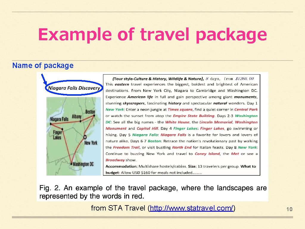 Example of travel package Name of package from STA Travel (http: //www. statravel. com/)