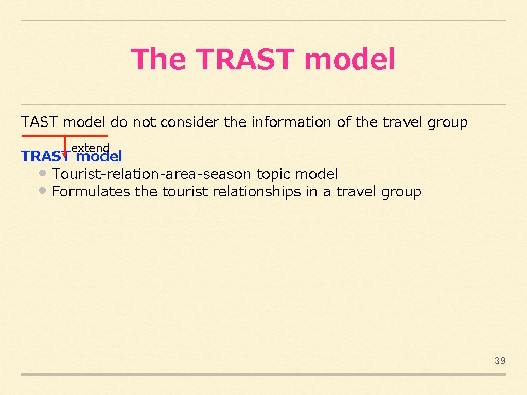 The TRAST model TAST model do not consider the information of the travel group