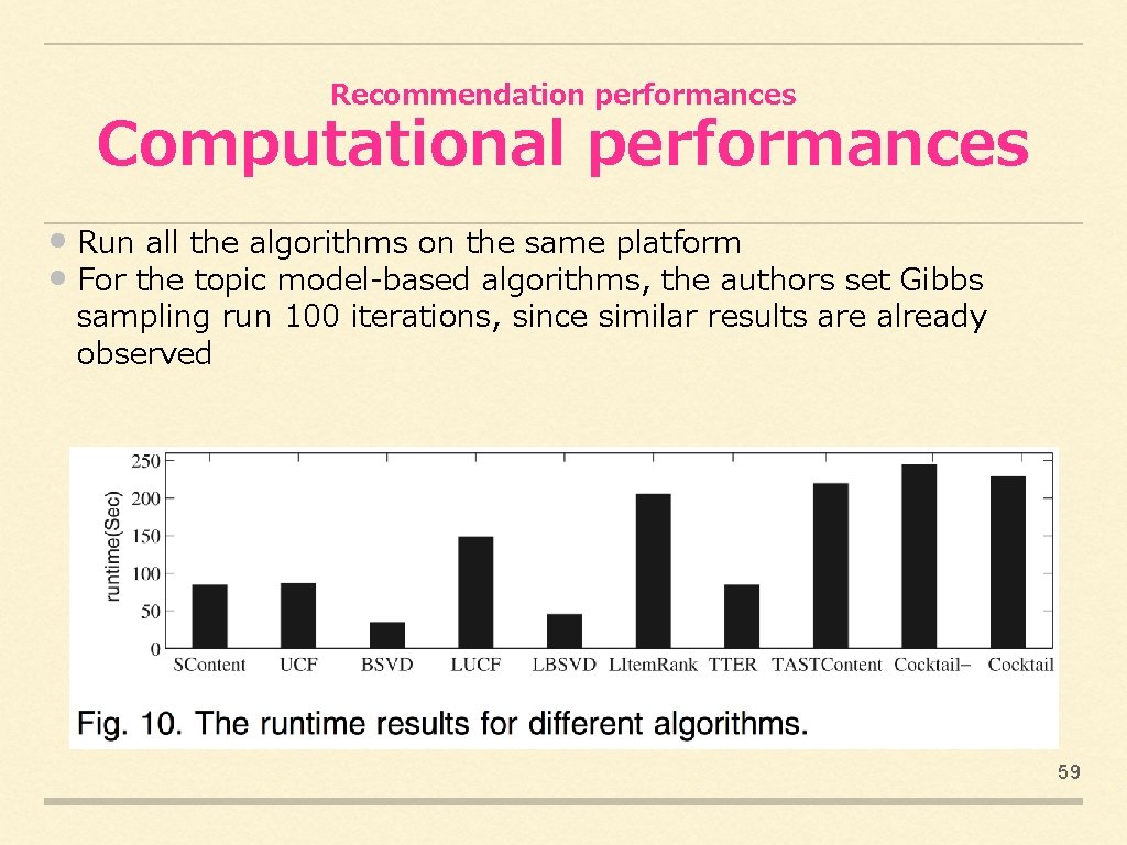 Recommendation performances Computational performances • Run all the algorithms on the same platform •