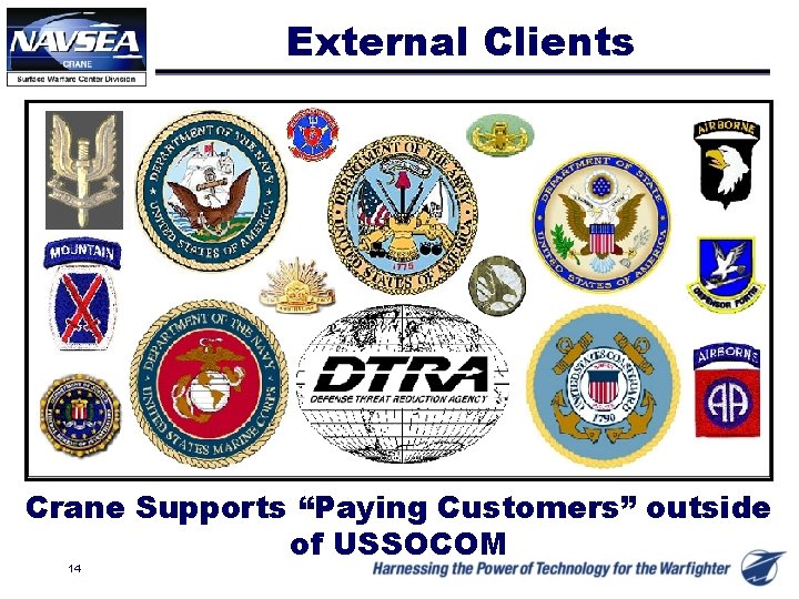 External Clients Crane Supports “Paying Customers” outside of USSOCOM 14 