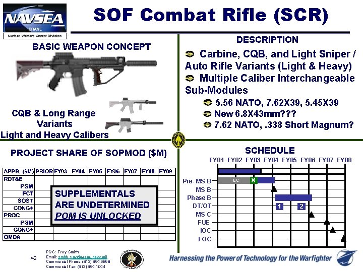 SOF Combat Rifle (SCR) BASIC WEAPON CONCEPT DESCRIPTION Carbine, CQB, and Light Sniper /