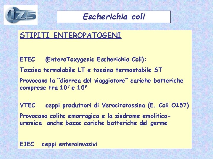 Escherichia coli STIPITI ENTEROPATOGENI ETEC (Entero. Toxygenic Escherichia Coli): Tossina termolabile LT e tossina