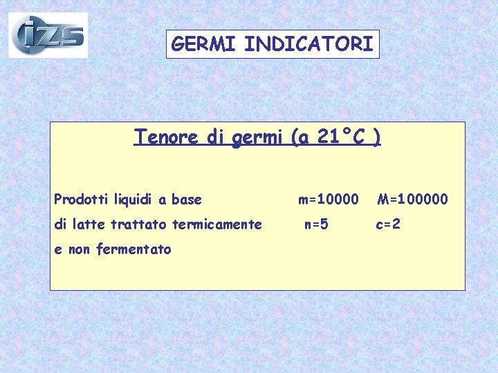 GERMI INDICATORI Tenore di germi (a 21°C ) Prodotti liquidi a base di latte GERMI INDICATORI Tenore di germi (a 21°C ) Prodotti liquidi a base di latte