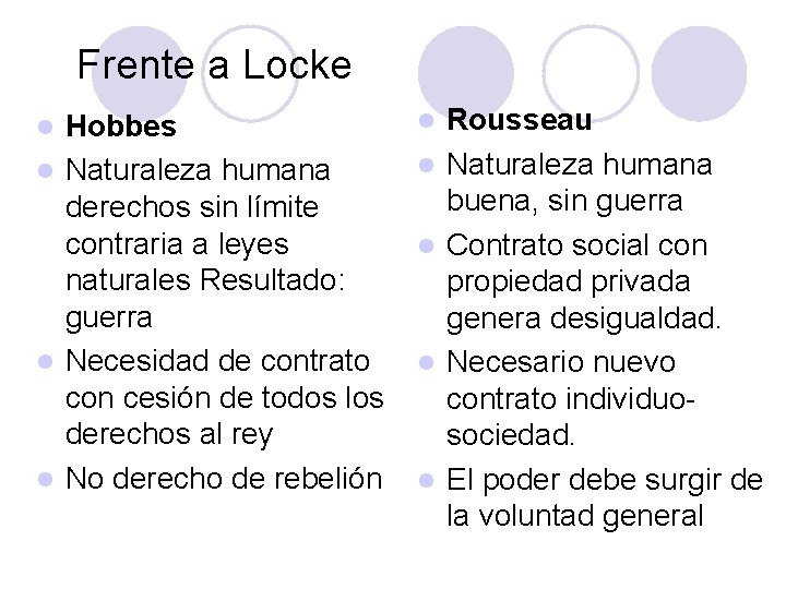 Frente a Locke Hobbes l Naturaleza humana derechos sin límite contraria a leyes naturales