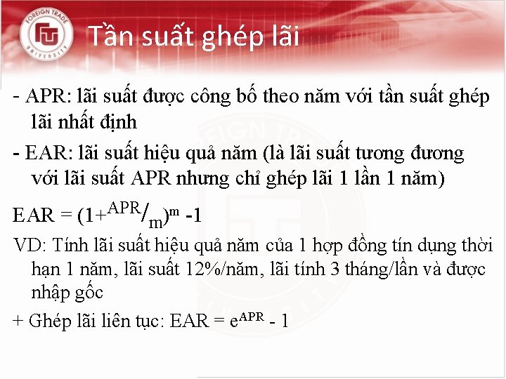 Tần suất ghép lãi - APR: lãi suất được công bố theo năm với