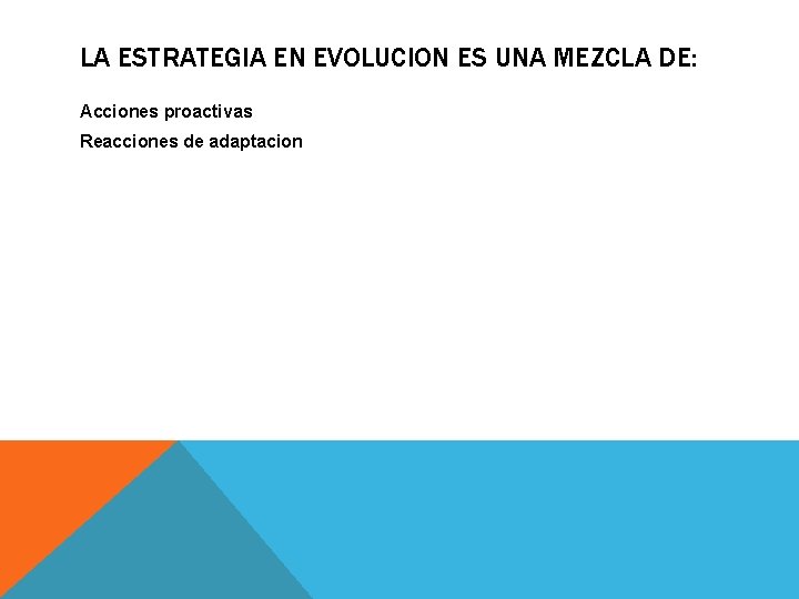LA ESTRATEGIA EN EVOLUCION ES UNA MEZCLA DE: Acciones proactivas Reacciones de adaptacion LA ESTRATEGIA EN EVOLUCION ES UNA MEZCLA DE: Acciones proactivas Reacciones de adaptacion