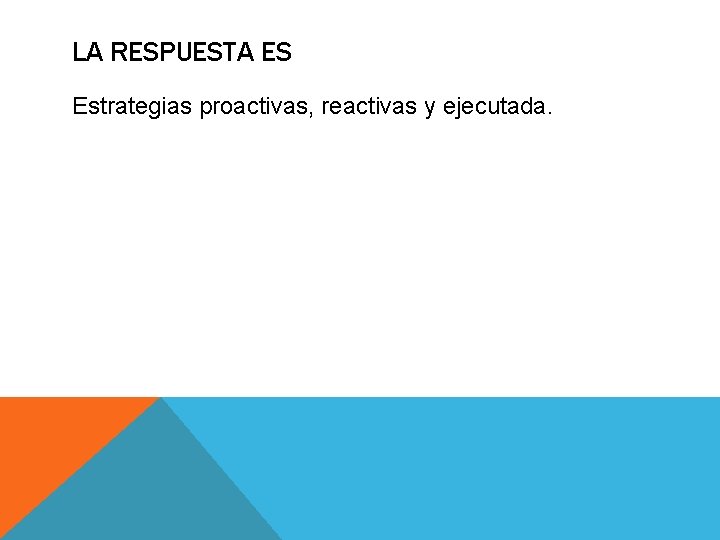 LA RESPUESTA ES Estrategias proactivas, reactivas y ejecutada. LA RESPUESTA ES Estrategias proactivas, reactivas y ejecutada.
