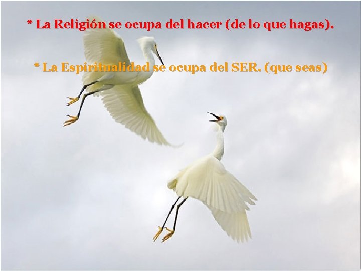 * La Religión se ocupa del hacer (de lo que hagas). * La Espiritualidad