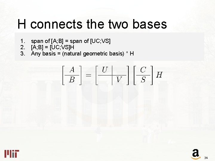 H connects the two bases 1. 2. 3. span of [A; B] = span