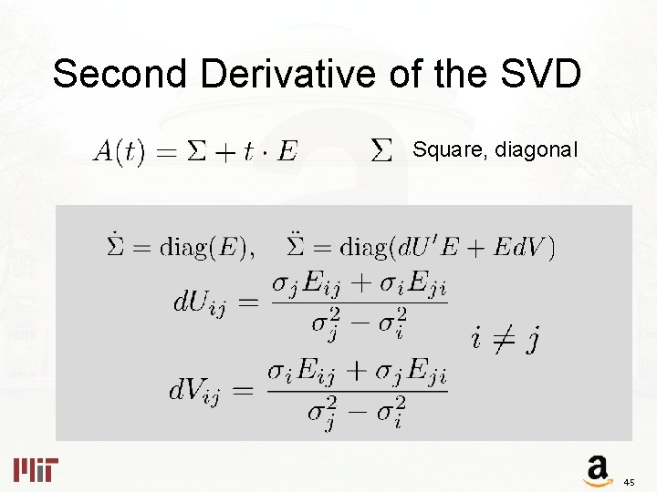 Second Derivative of the SVD Square, diagonal 45 