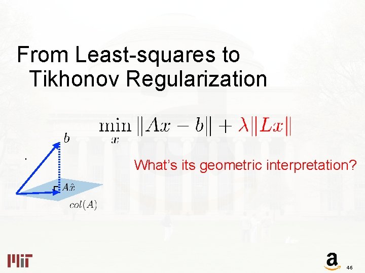 From Least-squares to Tikhonov Regularization What’s its geometric interpretation? 46 