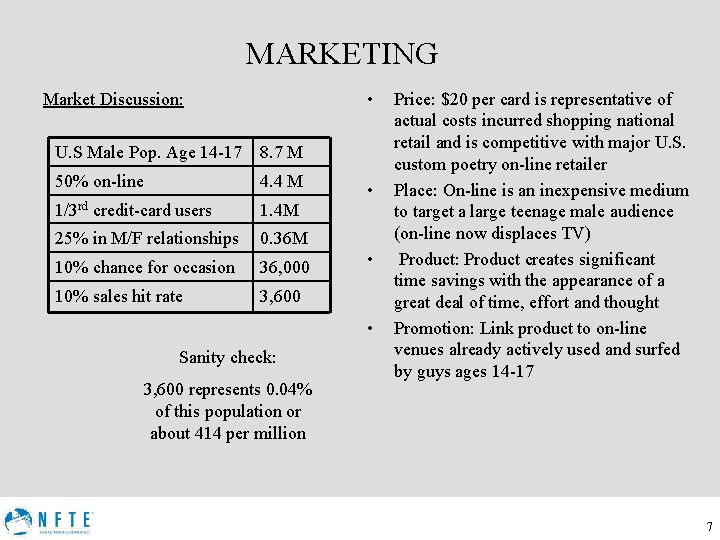MARKETING • Market Discussion: U. S Male Pop. Age 14 -17 8. 7 M