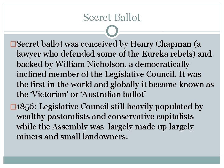 Secret Ballot �Secret ballot was conceived by Henry Chapman (a lawyer who defended some
