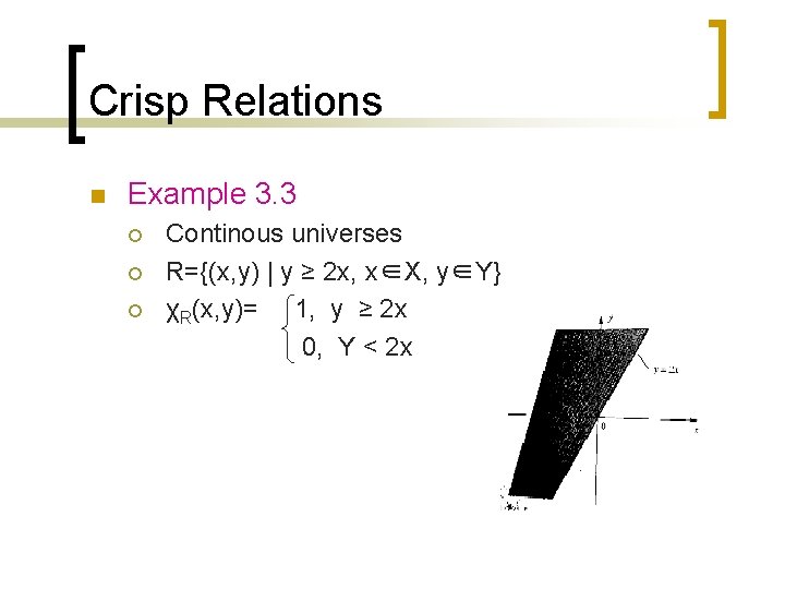 Crisp Relations n Example 3. 3 ¡ ¡ ¡ Continous universes R={(x, y) |