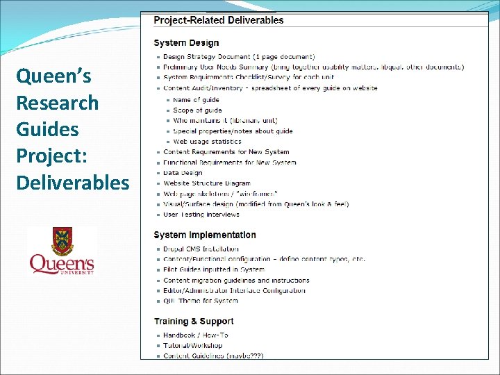 Queen’s Research Guides Project: Deliverables Queen’s Research Guides Project: Deliverables