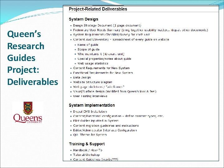 Queen’s Research Guides Project: Deliverables 