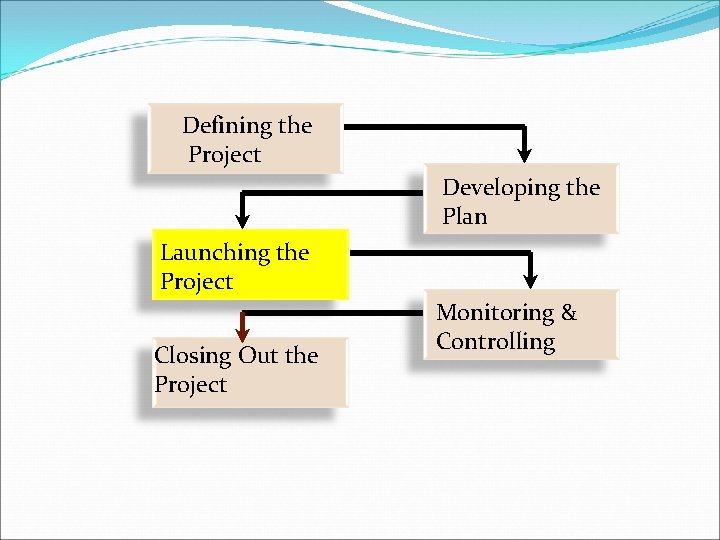 Defining the Scoping the Project Developing the Plan Launching the Project Closing Out the