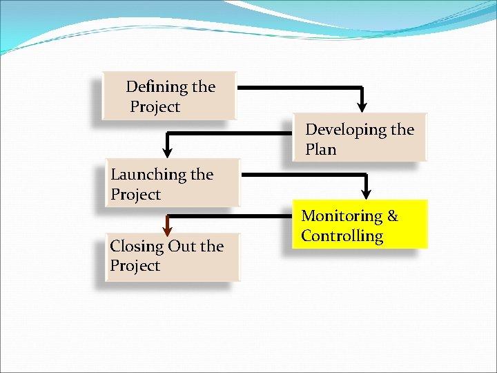 Defining the Scoping the Project Developing the Plan Launching the Project Closing Out the