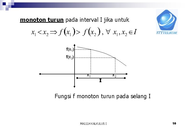 monoton turun pada interval I jika untuk f(x 1) f(x 2) x 1 I