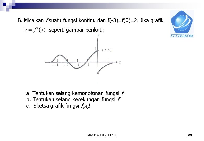 B. Misalkan f suatu fungsi kontinu dan f(-3)=f(0)=2. Jika grafik seperti gambar berikut :