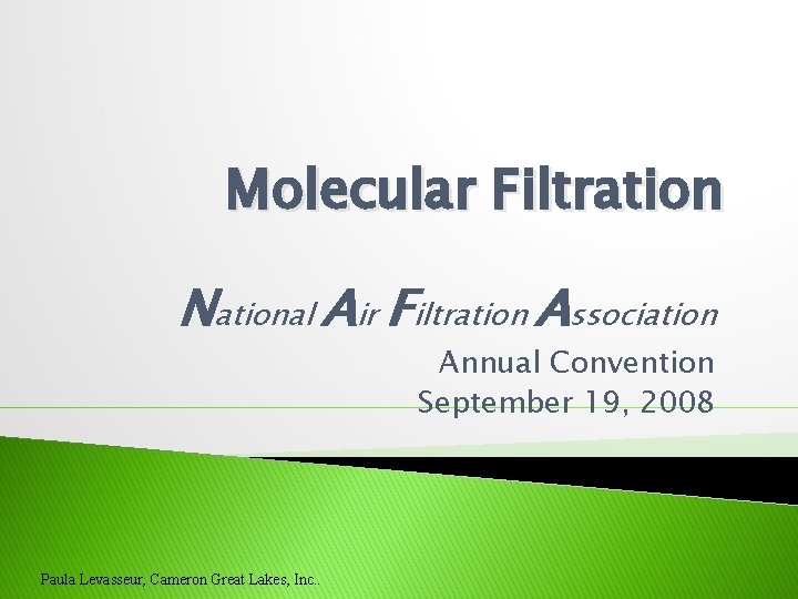 Molecular Filtration National Air Filtration Association Annual Convention September 19, 2008 Paula Levasseur, Cameron