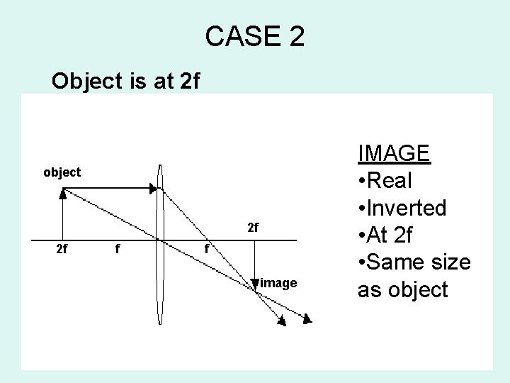 CASE 2 Object is at 2 f object 2 f 2 f f f