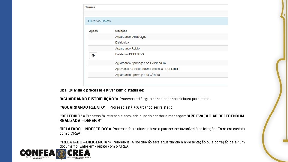 Obs. Quando o processo estiver com o status de: “AGUARDANDO DISTRIBUIÇÃO” = Processo está