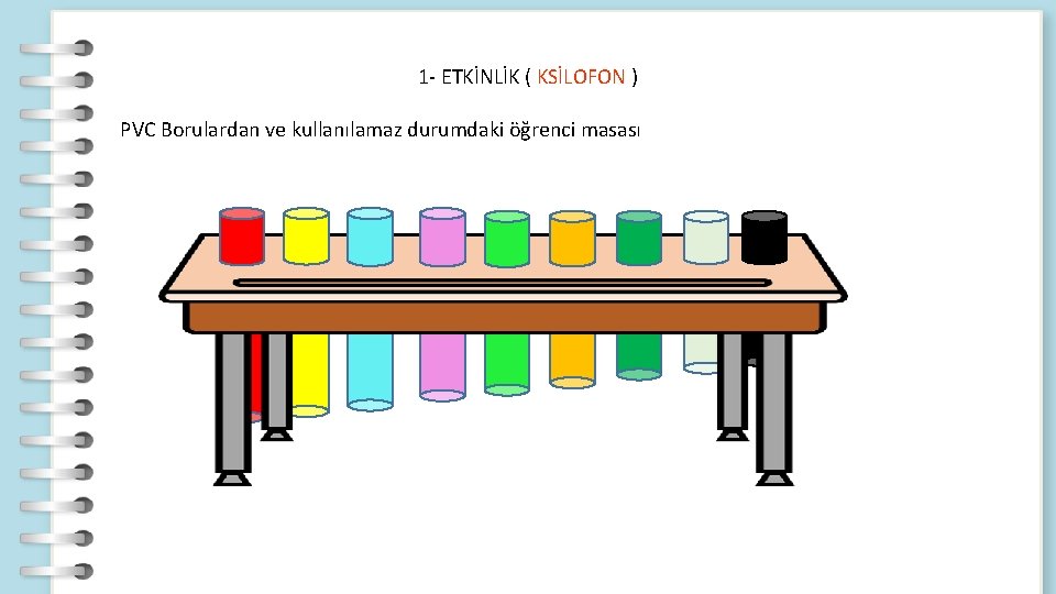 1 - ETKİNLİK ( KSİLOFON ) PVC Borulardan ve kullanılamaz durumdaki öğrenci masası 
