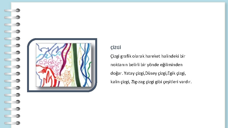 ÇİZGİ Çizgi grafik olarak hareket halindeki bir noktanın belirli bir yönde eğiliminden doğar. Yatay