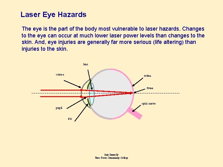 Laser Eye Hazards The eye is the part of the body most vulnerable to