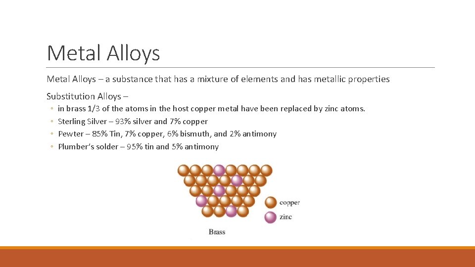 Metal Alloys – a substance that has a mixture of elements and has metallic