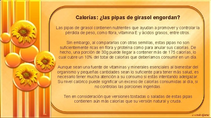 Calorías: ¿las pipas de girasol engordan? Las pipas de girasol contienen nutrientes que ayudan