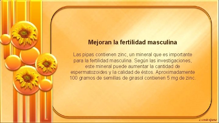 Mejoran la fertilidad masculina Las pipas contienen zinc, un mineral que es importante para