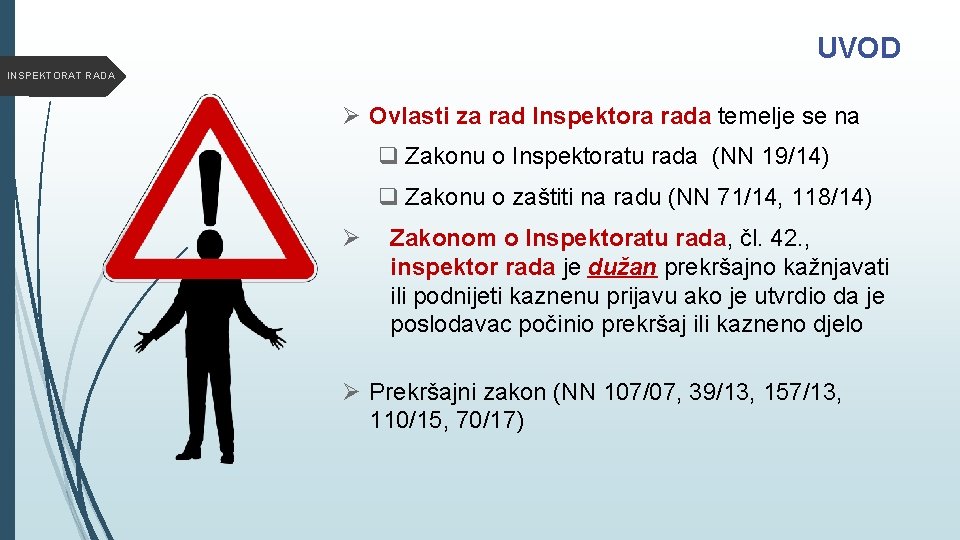 UVOD INSPEKTORAT RADA Ø Ovlasti za rad Inspektora rada temelje se na q Zakonu