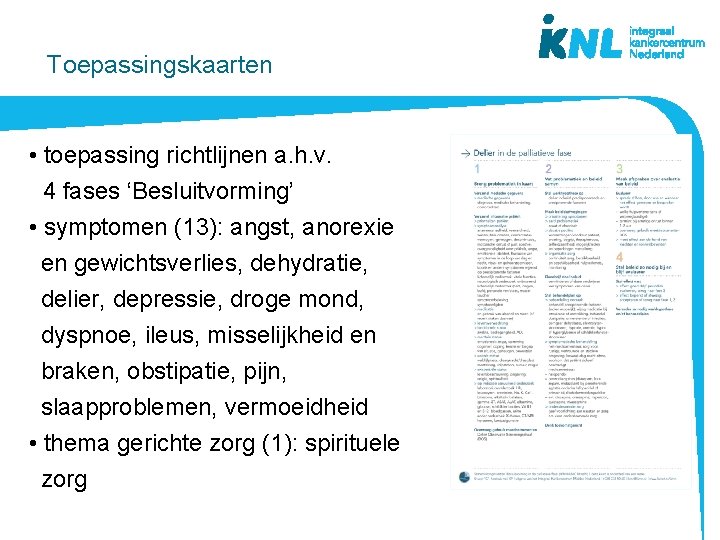  Toepassingskaarten • toepassing richtlijnen a. h. v. 4 fases ‘Besluitvorming’ • symptomen (13):