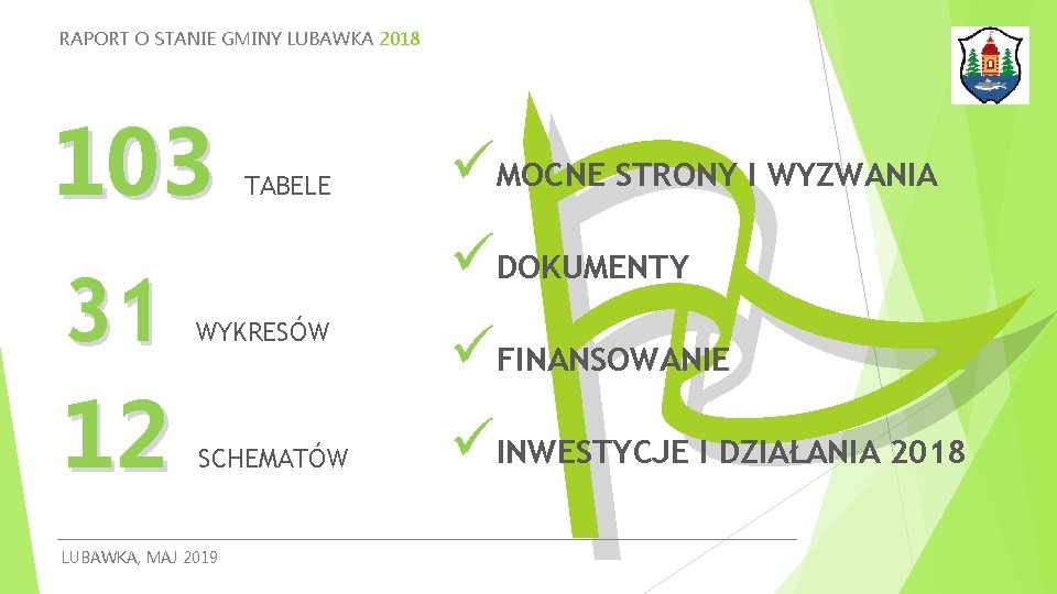 RAPORT O STANIE GMINY LUBAWKA 2018 103 31 12 TABELE üMOCNE STRONY I WYZWANIA