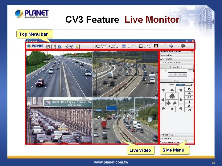 CV 3 Feature Live Monitor Top Menu bar Live Video Side Menu 32 