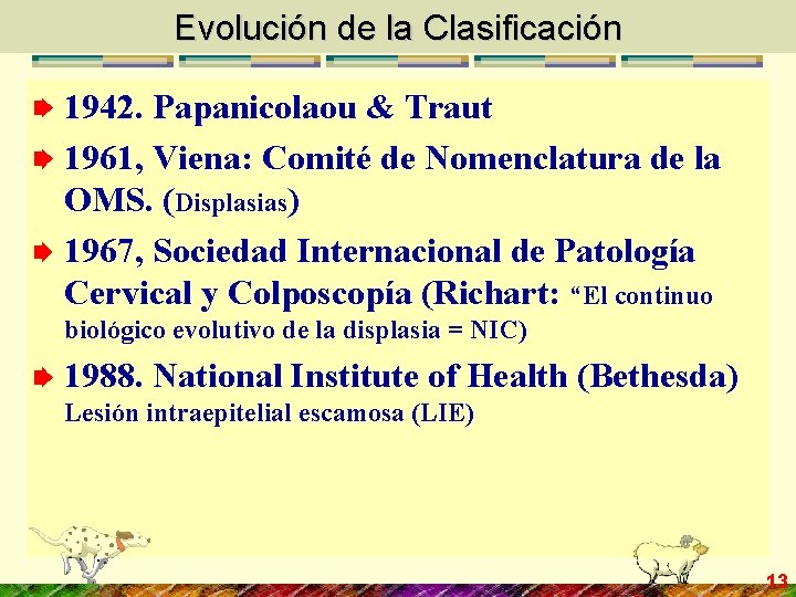 Evolución de la Clasificación 1942. Papanicolaou & Traut 1961, Viena: Comité de Nomenclatura de