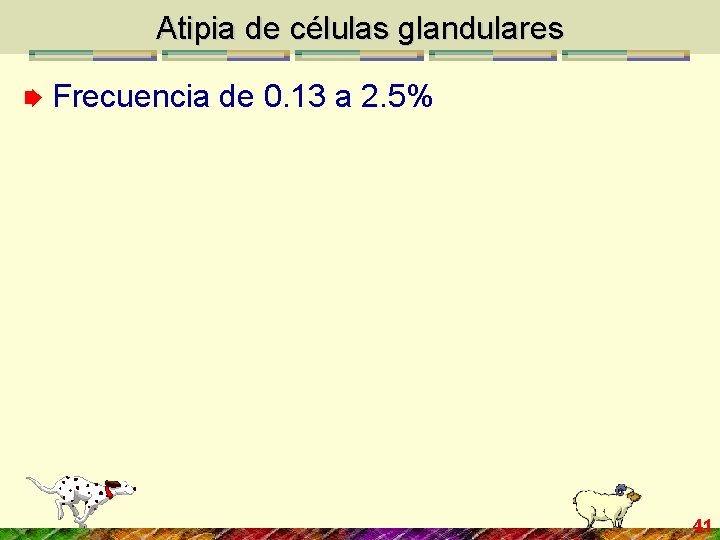 Atipia de células glandulares Frecuencia de 0. 13 a 2. 5% 41 