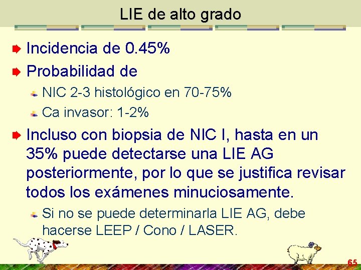 LIE de alto grado Incidencia de 0. 45% Probabilidad de NIC 2 -3 histológico