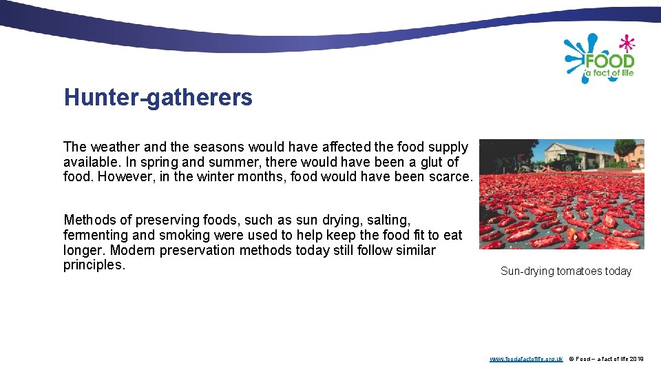 Hunter-gatherers The weather and the seasons would have affected the food supply available. In