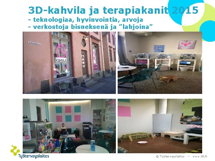 3 D-kahvila ja terapiakanit 2015 - teknologiaa, hyvinvointia, arvoja - verkostoja bisneksenä ja ”lahjoina”