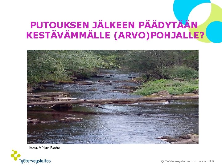 PUTOUKSEN JÄLKEEN PÄÄDYTÄÄN KESTÄVÄMMÄLLE (ARVO)POHJALLE? Kuva: Mirjam Pauhe © Työterveyslaitos – www. ttl. fi