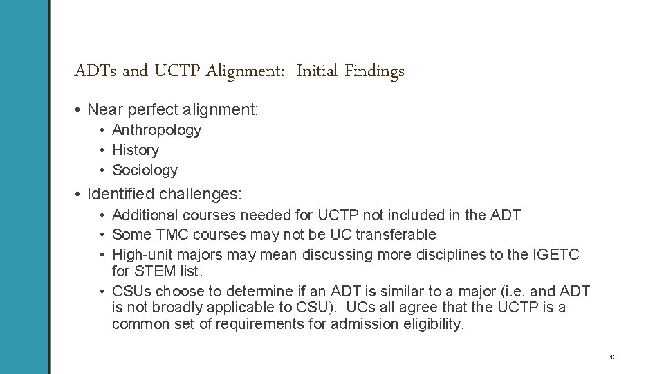 ADTs and UCTP Alignment: Initial Findings • Near perfect alignment: • Anthropology • History