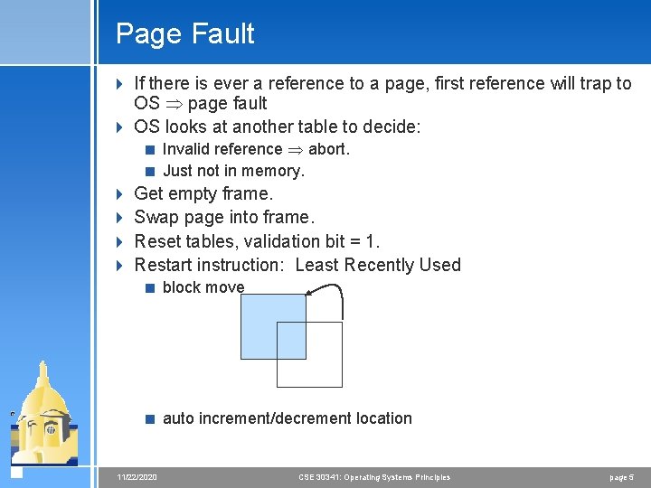 Page Fault 4 If there is ever a reference to a page, first reference